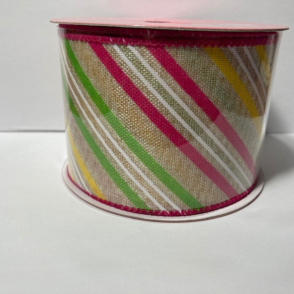 Wired Ribbon Spring Stripe 2.5" 25'